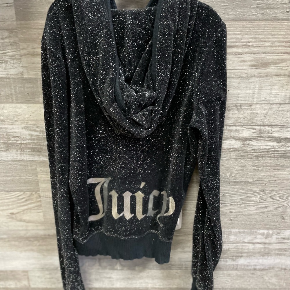Juicy Couture Black Sparkle Hoodie soft zip up sz small junior